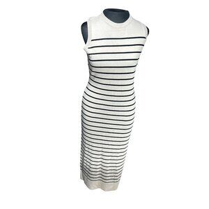 Shein Sleeveless Striped Midi Sweater Dress Size S Black & Beige Polyester & Vis